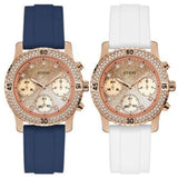 Guess Confetti Diamonds Gold Dial Blue Rubber Strap Watch For Women - W1098L6 Authentic Buy Shop Now