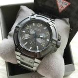 Guess Rigor Multifunction Black Dial Black Steel Strap Watch For Men - W0218G1 Authentic Buy Shop Now