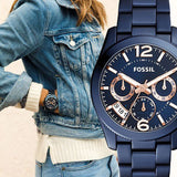 Fossil Perfect Boyfriend Multifunction Blue Dial Blue Steel Strap Watch for Women - ES4093 Authentic Buy Shop Now