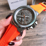 Michael Kors Dylan Chronograph Grey Dial Orange Rubber Strap Watch for Men - MK8296 Authentic Buy Shop Now