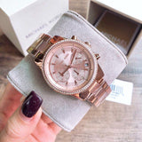 Michael Kors Ritz Chronograph Rose Gold Dial Rose Gold Steel Strap Watch for Women - MK6357 Authentic Buy Shop Now