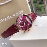 Michael Kors Sawyer Maroon Dial Maroon Leather Strap Watch for Women - MK2426 Authentic Buy Shop Now