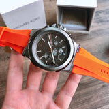 Michael Kors Dylan Chronograph Grey Dial Orange Rubber Strap Watch for Men - MK8296 Authentic Buy Shop Now