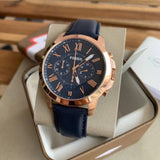 Fossil Grant Chronograph Blue Dial Blue Leather Strap Watch for Men - FS4835 Authentic Buy Shop Now