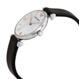 Emporio Armani Gianni T Bar Mother of Pearl Dial Black Leather Strap Watch For Women - AR90002 Authentic Buy Shop Now