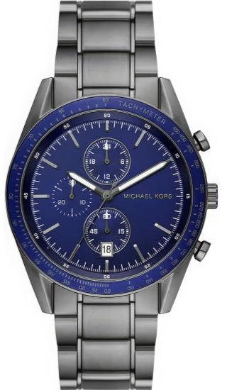 Michael Kors Accelerator Chronograph Blue Dial Grey Steel Strap Watch For Men - MK9111 Authentic Buy Shop Now
