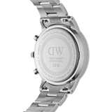 Daniel Wellington Iconic Chronograph Link Black Dial Silver Steel Strap Watch For Men - DW00100645 Authentic Buy Shop Now
