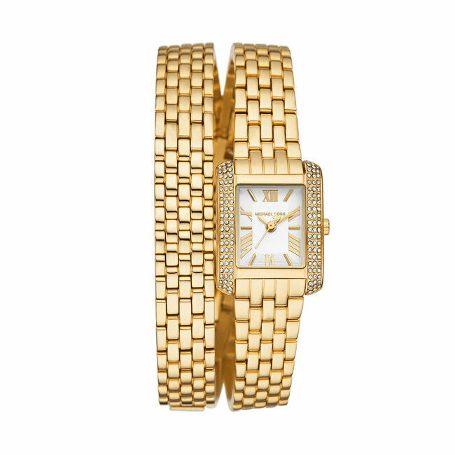 Michael Kors Emery Pave Double Wrap White Dial Gold Steel Strap Watch for Women - MK4833 Authentic Buy Shop Now