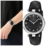 Gucci Diamantissima Diamonds Black Dial Black Leather Strap Watch For Women - YA141403 Authentic Buy Shop Now