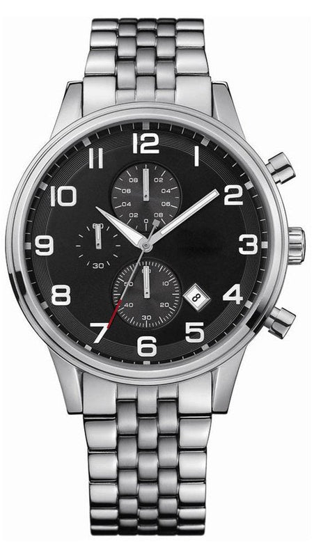 Hugo Boss Aeroliner Chronograph Black Dial Silver Steel Strap Watch For Men - 1512446 Authentic Buy Shop Now
