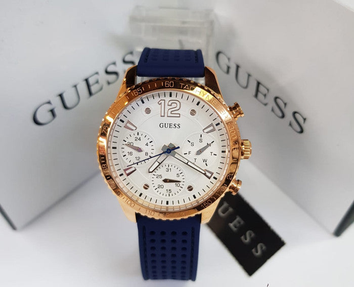 Guess Marina Multifunction White Dial Blue Rubber Strap Watch for Women - W1025L4 Authentic Buy Shop Now