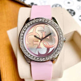 Guess G-Twist Diamonds Silver Dial Pink Rubber Strap Watch for Women - W1240L1 Authentic Buy Shop Now