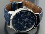 Guess Wafer Chronograph Quartz Blue Dial Blue Leather Strap Watch For Men - W0496G3 Authentic Buy Shop Now