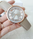 Emporio Armani Classic Quartz Silver Dial Beige Leather Strap Watch For Men - AR2464 Authentic Buy Shop Now