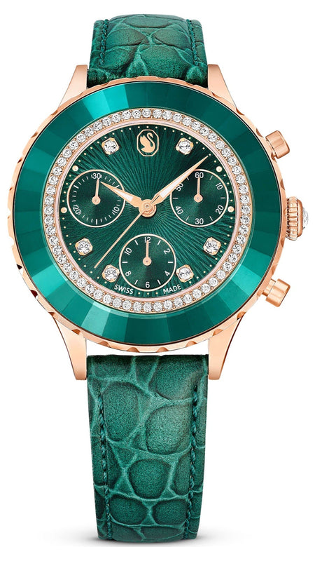 Swarovski Octea Chrono Green Dial Green Leather Strap Watch for Women - 5672931 Authentic Buy Shop Now