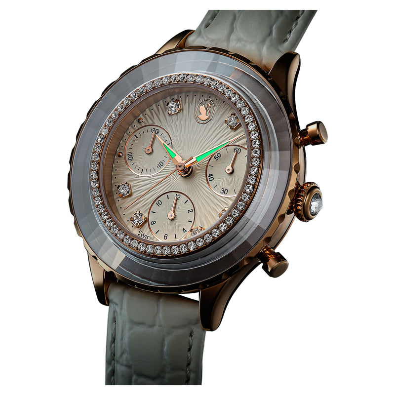 Swarovski Octea Chrono Crystals White Dial White Leather Strap Watch for Women - 5671150 Authentic Buy Shop Now