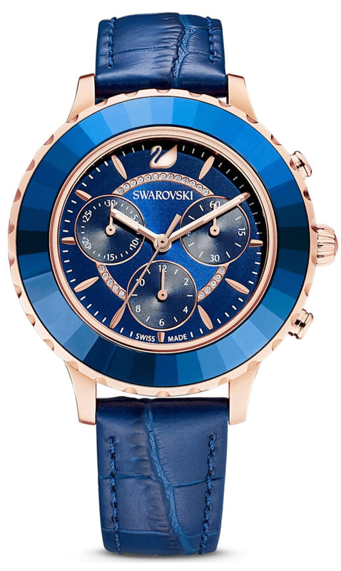 Swarovski Octea Lux Chrono Blue Dial Blue Leather Strap Watch for Women - 5563480 Authentic Buy Shop Now