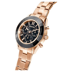 Swarovski Octea Lux Sport Chronograph Black Dial Rose Gold Steel Strap Watch for Women - 5610478 Authentic Buy Shop Now