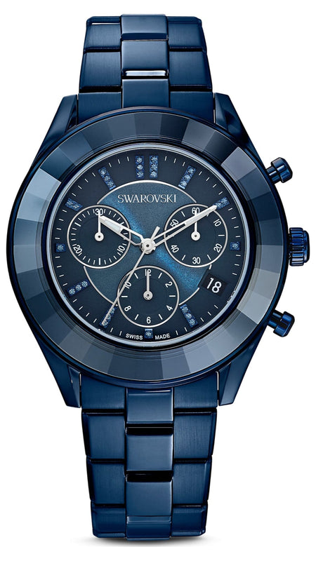 Swarovski Octea Lux Sport Chronograph Blue Dial Blue Steel Strap Watch for Women - 5610475 Authentic Buy Shop Now