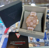 Guess Frontier Diamonds Rose Gold Dial Pink Rubber Strap Watch For Women - W1160L5 Authentic Buy Shop Now