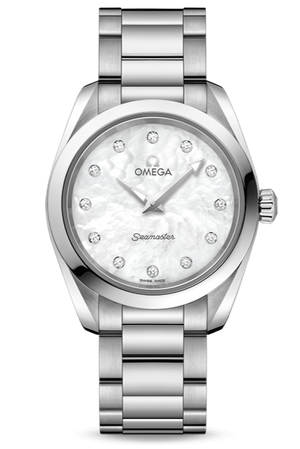 Omega Seamaster Aqua Terra Quartz Diamonds Mother of Pearl Dial Silver Steel Strap Watch for Women - 220.10.28.60.55.001 Authentic Buy Shop Now