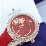 Swarovski Crystal Frost Red Dial Red Leather Strap Watch for Women - 5519226 Authentic Buy Shop Now