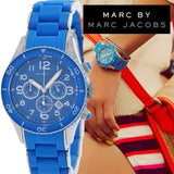 Marc Jacobs Rock Chronograph Blue Dial Blue Silicone Strap Watch for Women - MBM2575 Authentic Buy Shop Now
