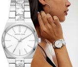 Michael Kors Channing Quartz White Dial Two Tone Steel Strap Watch For Women - MK6649 Authentic Buy Shop Now
