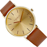Coach Perry Analog Gold Dial Brown Leather Strap Watch for Women - 14503331-C Authentic Buy Shop Now