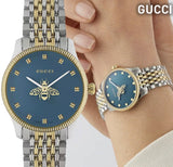 Gucci G Timeless Quartz Blue Dial Two Tone Steel Strap Watch For Women - YA1265029 Authentic Buy Shop Now