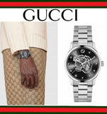 Gucci G Timeless Diamonds Black Dial Silver Steel Strap Watch For Women - YA1264125 Authentic Buy Shop Now
