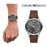 Emporio Armani Luigi Quartz Grey Dial Brown Leather Strap Watch For Men - AR11175 Authentic Buy Shop Now