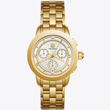 Tory Burch Classic Chronograph White Dial Gold Steel Strap Watch for Women - TBW1032 Authentic Buy Shop Now