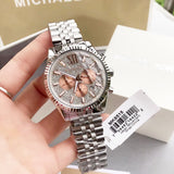 Michael Kors Lexington Chronograph Silver Dial Silver Steel Strap Watch for Men - MK8515 Authentic Buy Shop Now