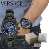 Versace V-Ray Chronograph Quartz Blue Dial Black Leather Strap Watch For Men - VEDB00418 Authentic Buy Shop Now