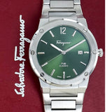 Salvatore Ferragamo F-80 Classic Green Dial Silver Steel Strap Watch for Men - SFDT02123 Authentic Buy Shop Now