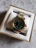 Versace Hellenyium Quartz Green Dial Two Tone Steel Strap Watch For Men - VE3A00720 Authentic Buy Shop Now