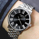 Tissot Carson Premium Black Dial Silver Steel Strap Watch For Men - T122.410.11.053.00 Authentic Buy Shop Now