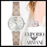 Emporio Armani Gianni T Bar Quartz Silver Dial Beige Leather Strap Watch For Women - AR80007 Authentic Buy Shop Now