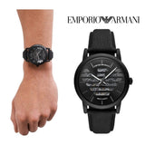 Emporio Armani Meccanico Quartz Black Dial Black Leather Strap Watch For Men - AR60032 Authentic Buy Shop Now