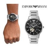 Emporio Armani Meccanico Automatic Black Dial Silver Steel Strap Watch For Men - AR60055 Authentic Buy Shop Now