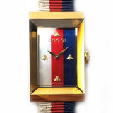 Gucci G-Frame Mother of Pearl Dial White Blue Red Nylon Strap Watch For Women - YA147405 Authentic Buy Shop Now