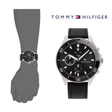 Tommy Hilfiger Larson Chronograph Black Dial Black Leather Strap Watch For Men - 1791984 Authentic Buy Shop Now