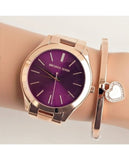 Michael Kors Slim Runway Purple Dial Rose Gold Steel Strap Watch for Women - MK3293 Authentic Buy Shop Now