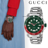 Gucci Dive Quartz Green Dial Silver Steel Strap Watch For Men - YA136222 Authentic Buy Shop Now
