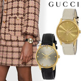 Gucci G Timeless Quartz Gold Dial Beige Leather Strap Watch For Women - YA1264180 Authentic Buy Shop Now