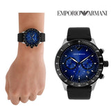 Emporio Armani Mario Chronograph Blue Dial Black Leather Strap Watch For Men - AR11522 Authentic Buy Shop Now