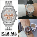 Michael Kors Lexington Chronograph Silver Dial Silver Steel Strap Watch for Men - MK8515 Authentic Buy Shop Now