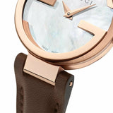 Gucci G Interlocking Mother of Pearl Dial Brown Leather Strap Watch For Women - YA133516 Authentic Buy Shop Now