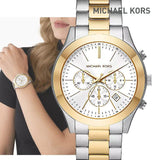 Michael Kors Slim Runway Chronograph White Dial Two Tone Steel Strap Watch For Women - MK8986 Authentic Buy Shop Now